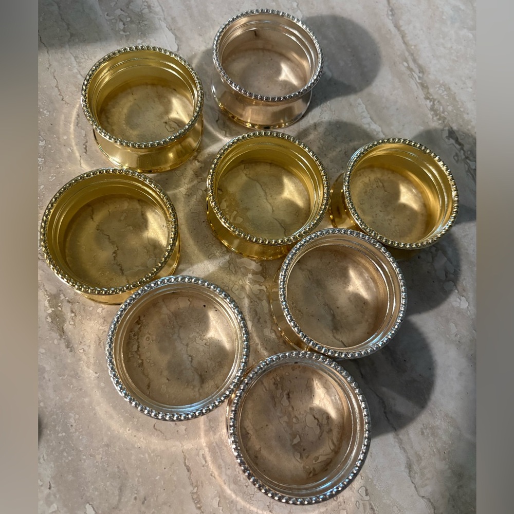 Gold Tone Round Napkin Rings, Set of 8